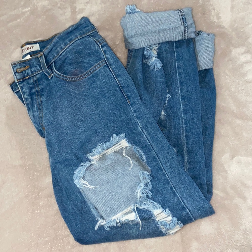 High Waisted Dark Blue Boyfriend/Mom Jeans